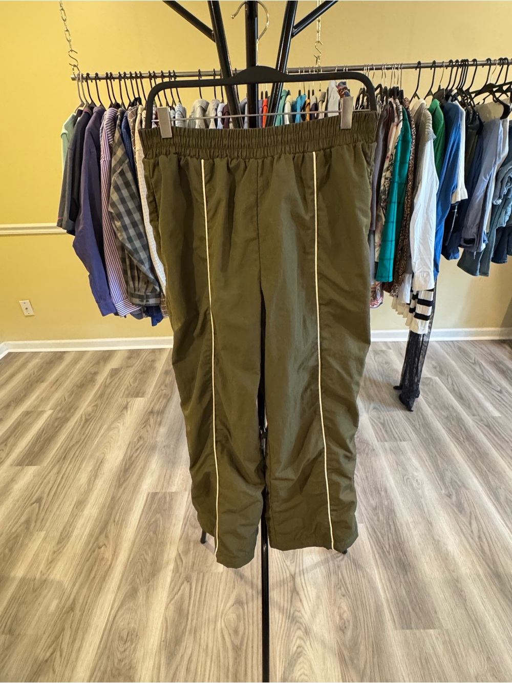 Olive Green Track Pants with Contrast Piping